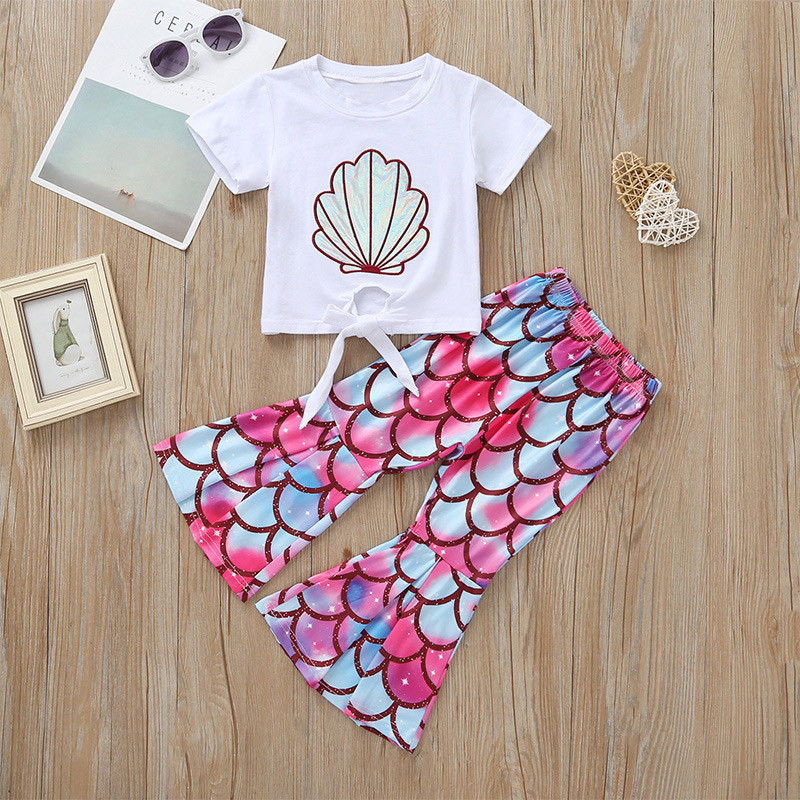 Wholesale Children's Shell Fish Tail Short-sleeved T-shirt Flared Pants Two-piece Nihaojewelry display picture 1