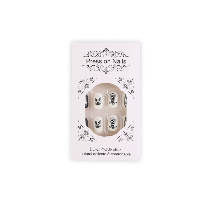 Use uñas al por mayor Halloween esmalte manicure fantasma blanco calavera de diamante ondulado manicure pieza de manicure productos terminados