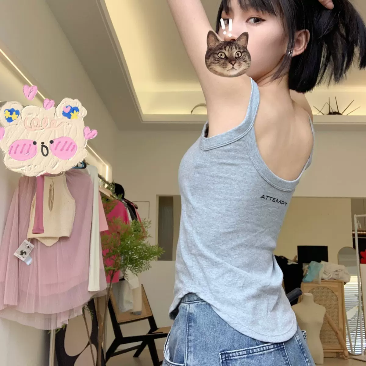 夏季内搭性感带胸垫长背心女上衣修身显瘦外穿吊带潮美背 ATTEMPT