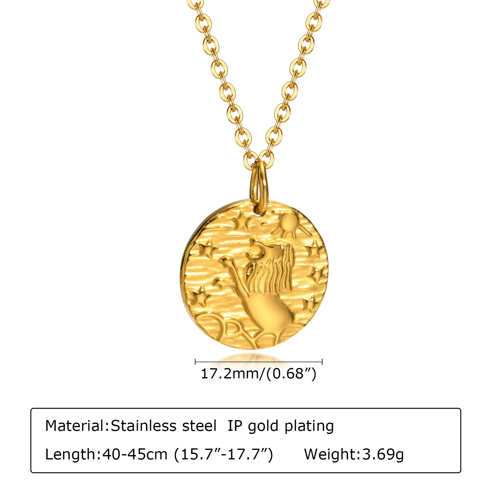 Retro Geometric Stainless Steel Gold Plated Zircon Pendant Necklace