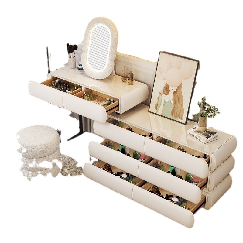 Comodador de lujo ligero mesa de maquillaje al lado de la cama almacenamiento en un gabinete nuevo estilo crema viento dormitorio pequeño tipo de madera sólida