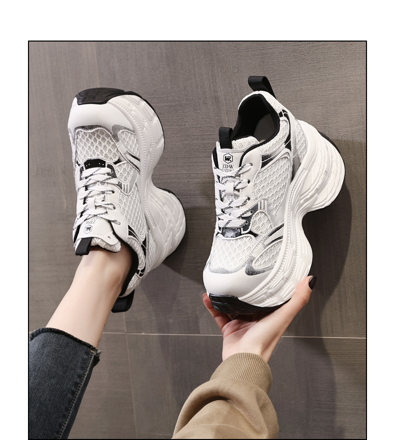 Giày sneaker nữ chunky đế dày lưới thoáng khí, đế bánh xốp mềm, tăng chiều cao nhẹ — Màu xám trắng chi tiết 14