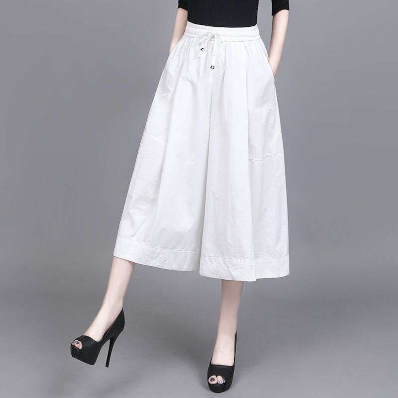 Stylish and Unique Elastic Waist Loose Wide-Leg Pants for Women: Summer Cropped Pants with a Skirt-Like Design, Casual Pants