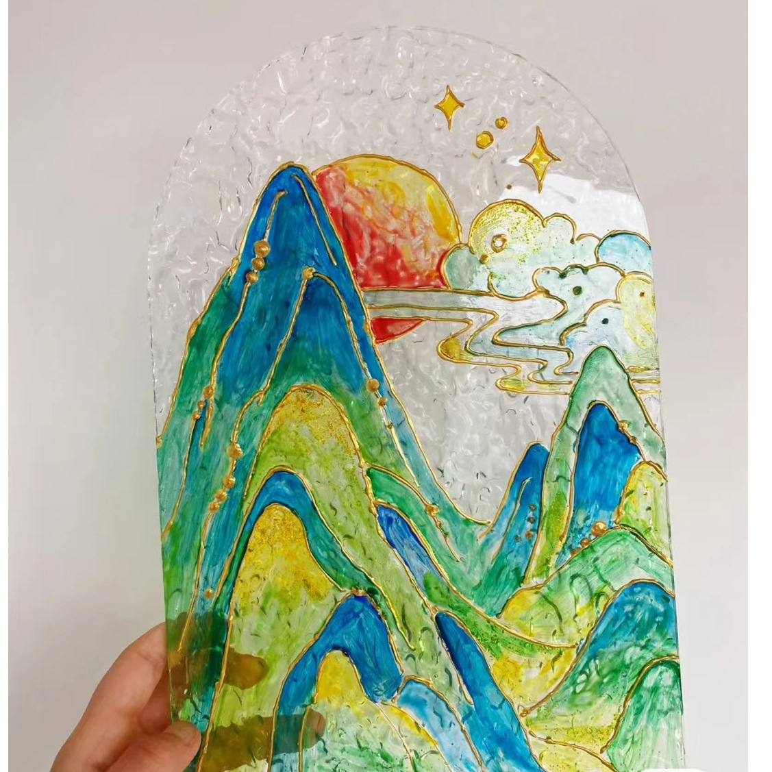 diy透明水纹波狼石头纹亚克力板手工手绘图案彩绘DIY灯具纹路板