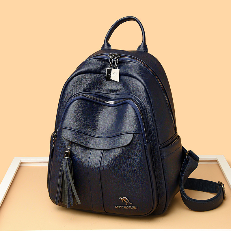 2024 New Street Trend Fashion PU Soft Leather Women's Large Capacity Backpack Travel Bag Tassel Design_voghion.com