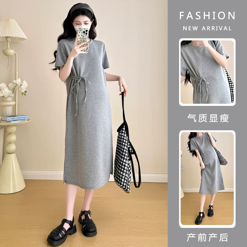 2025 лето новая беременная женщина модная иностранная летняя желе хлопковая волна волна мама тонкая и удобная длинная юбка большого размера