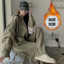 韩版盐系小个子休闲两件套连帽运动套装女春秋宽松显瘦学生跑步服