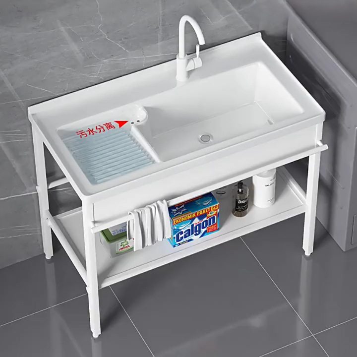 lavabo de cerámica con tablero de fricción tipo piso al aire libre soporte de acero inoxidable lavabo de manos balcón lavabo integrado lavabo de mesa