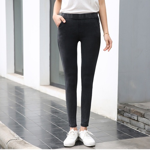 Outerwear imitation denim straight-leg pants for spring and autumn, tall waist, ankle-length black 9/10 women's pants for spring, slimming long pants for women