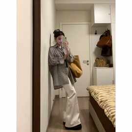 2026复古格子翻领衬衫上衣女春季宽松显瘦休闲慵懒风格纹衬衣外套