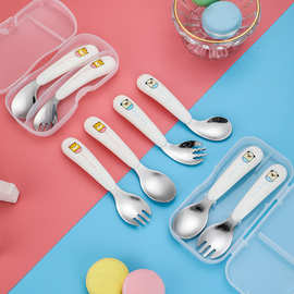 304不锈钢儿童餐具宝宝可爱便携勺叉子辅食餐具创意卡通母婴用品