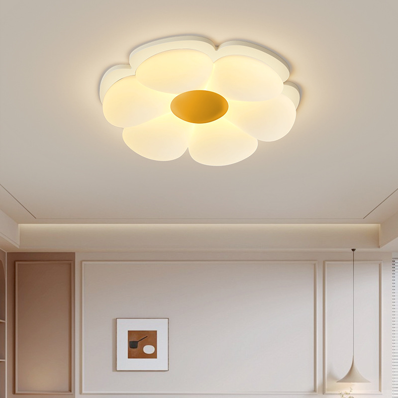 Lámpara de techo de flores creativas de estilo antiguo, lámpara de habitación de dormitorio, habitación de niños retro francés, lámpara LED cálida de espectro completo