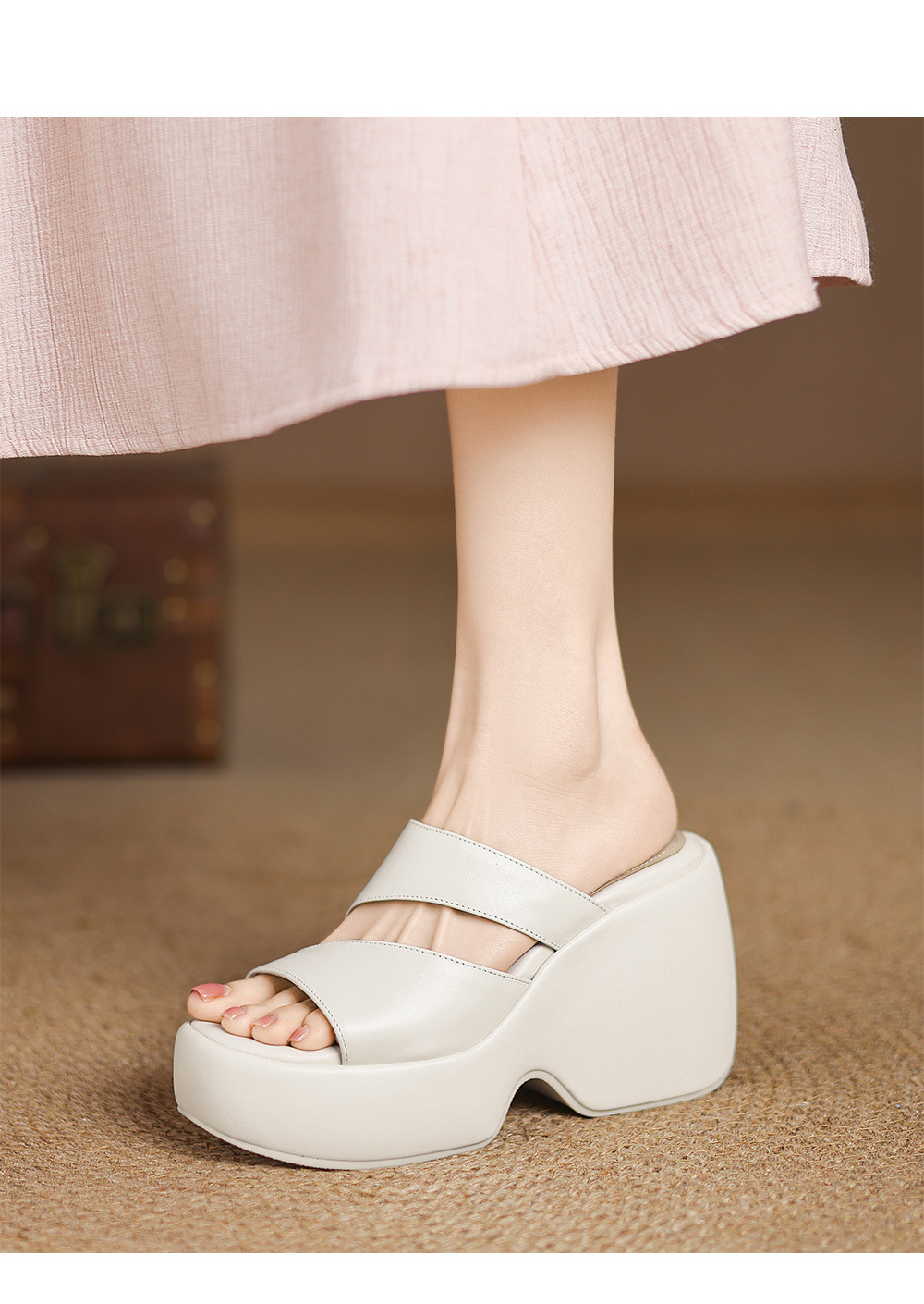 Dép sandal nữ đế xuồng một dây phong cách châu Âu, gót cao 7 cm — đen chi tiết 7