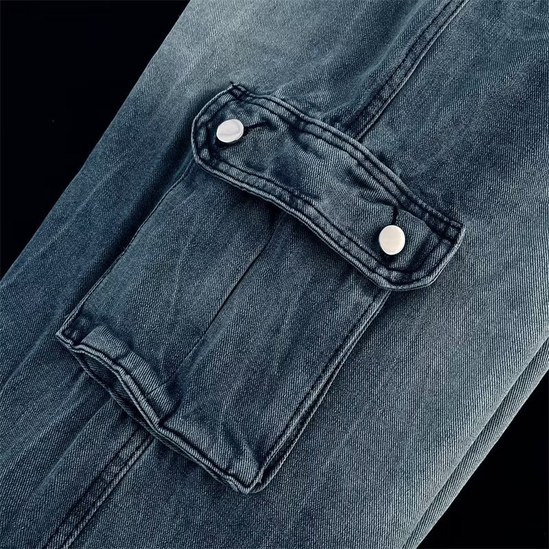 Summer Men's Plus Size Capri Jeans Loose Wide Leg Hip Hop Cargo Shorts Multi Pocket Chubby Pants_mkmklike.com