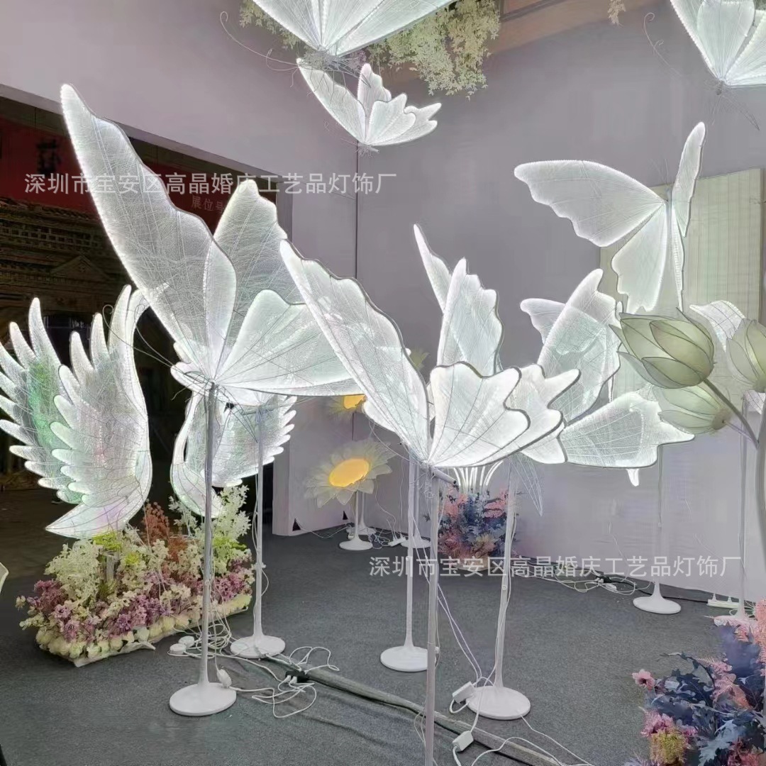 Boda apoyos diseño luminoso mariposa alas etapa decoración techo colgante boda plomo carretera escena adornos