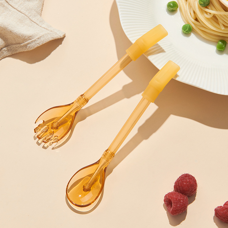 cubiertos para bebés cucharas de paja de mango largo 2 - en - 1 cucharas de paja de sopa para niños que comen por sí mismos