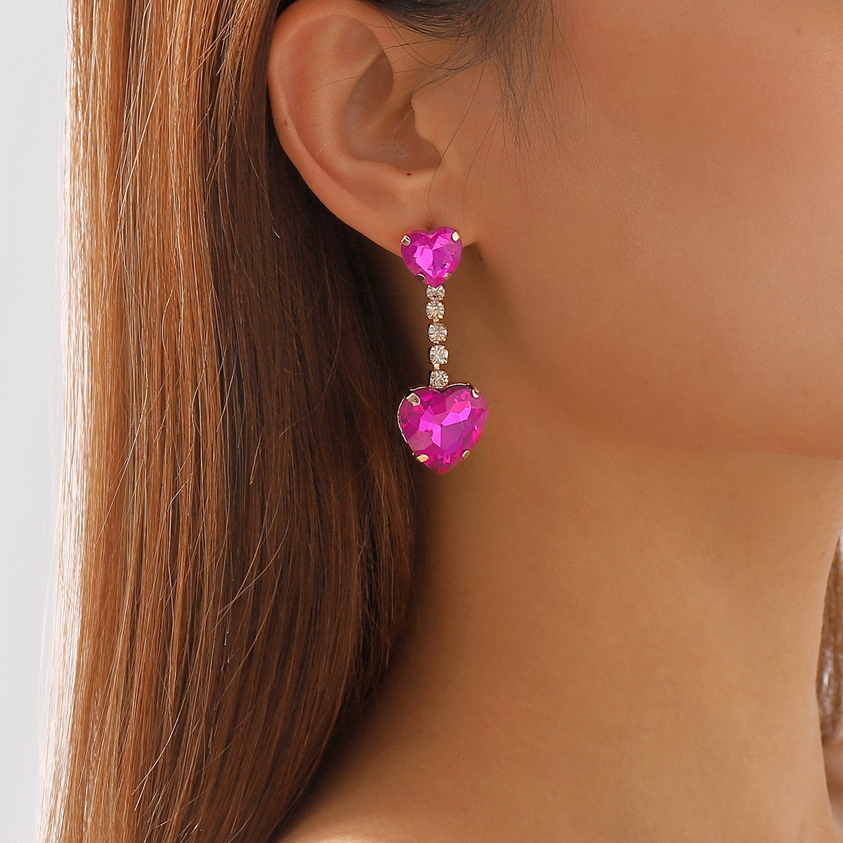 Shiny Heart Shape Alloy Inlay Rhinestones Women's Drop Earrings display picture 1