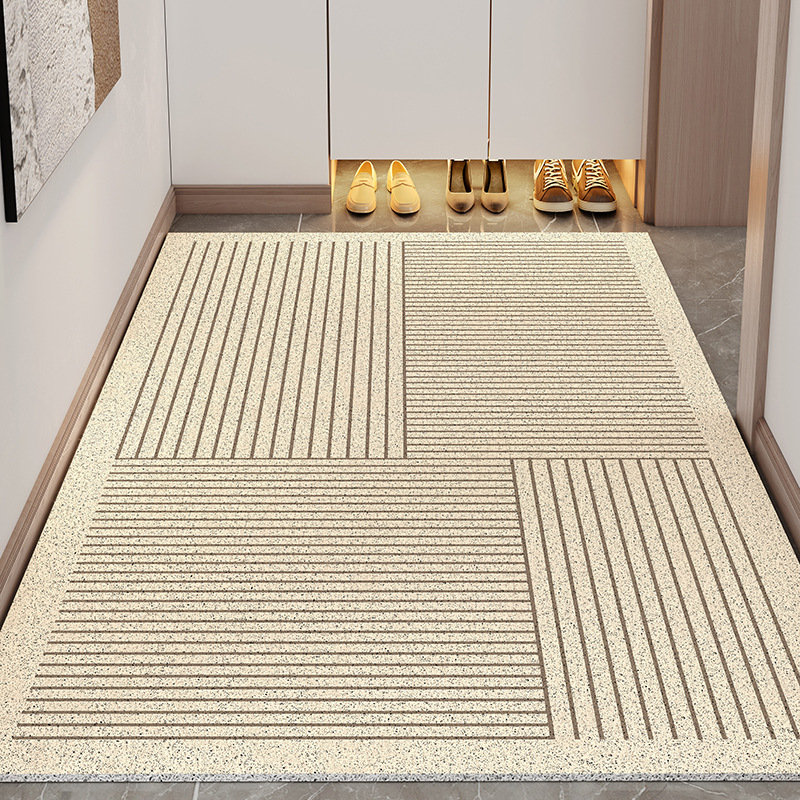 Estera de piso de anillo de seda simple de estilo japonés Líneas geométricas estera de piso de puerta de entrada antideslizante para el hogar estera de pie resistente a las manchas