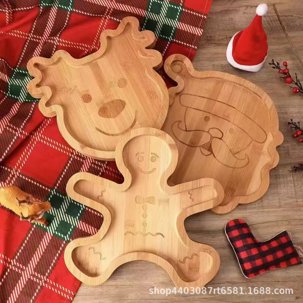创意竹木圣诞节装饰托盘木质熟食盘家用儿童辅食盘零食点心盘餐盘