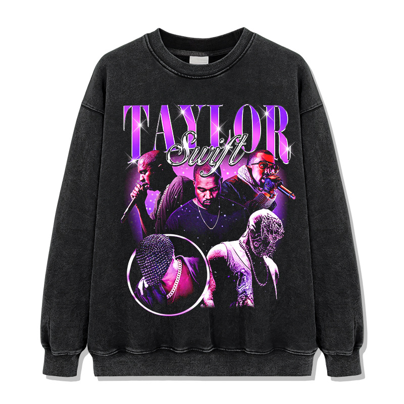 Retro KANYE WEST Spoof KANYE taylor Camiseta de manga corta suelta de algodón pesado