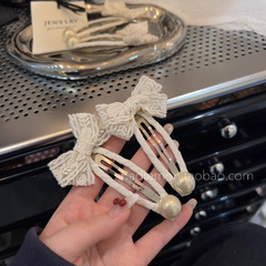 2025新款韩系蝴蝶结蕾丝发夹刘海掰掰夹米白色蕾丝蝴蝶结BB夹边夹
