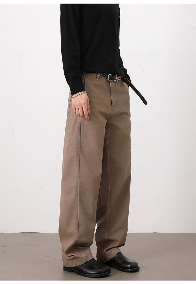 Quần jeans nam ống đứng dáng rộng phong cách Mỹ retro cơ bản — Màu be, Màu kaki, Màu nâu cà phê, màu đen chi tiết 17