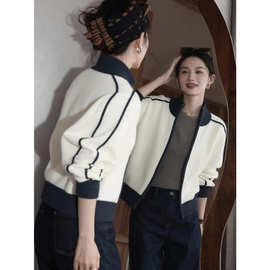 美式复古拼接棒球服夹克女秋冬新款休闲运动风小个子短款外套上衣