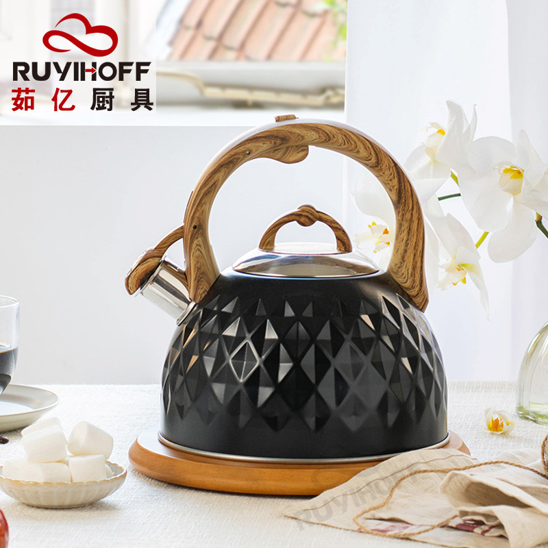 Europa y América nuevo patrón de Diamante Negro canto hervidor mango de grano de madera transfronterizo Silbato hervidor Silbato olla