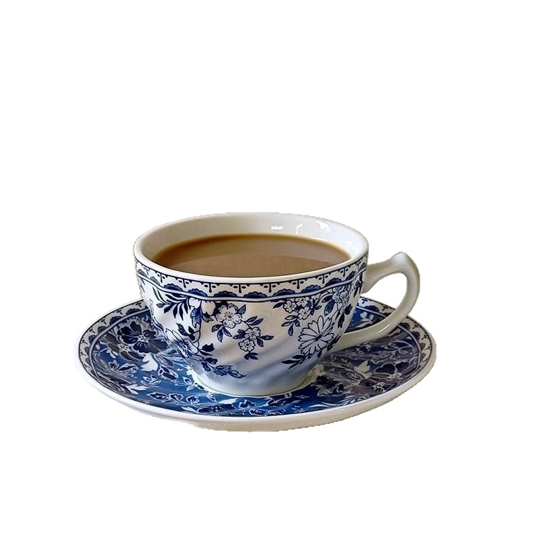 Tazas de café de porcelana azul, exportaciones de tazas de café de serie de flores azules británicas, tazas de café de cafetera de granos, tazas de café de estilo británico, tazas de latte