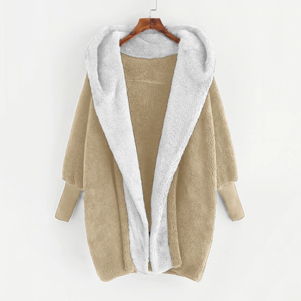 Women's Clothing new color matching hooded loose cardigan outer sweater ribbed cuffs double sided velvet coat_voghion.com