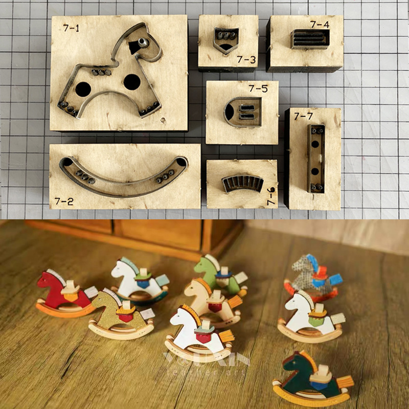 网红款摇摇马 手工DIY牛皮皮革下料刀模 日本刀+木板 成品6.5*6