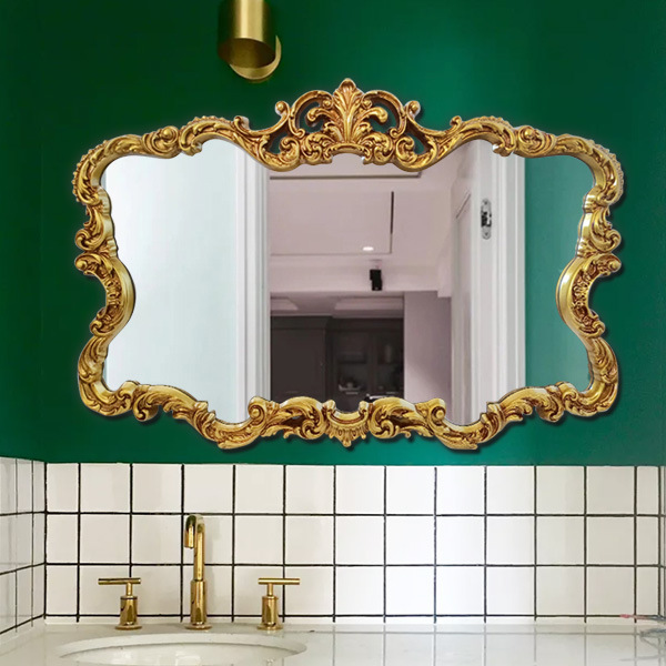 French-style European-style retro bathroom mirror wall-mounted carved mirror bathroom American Mirror dressing table restaurant decorative mirror