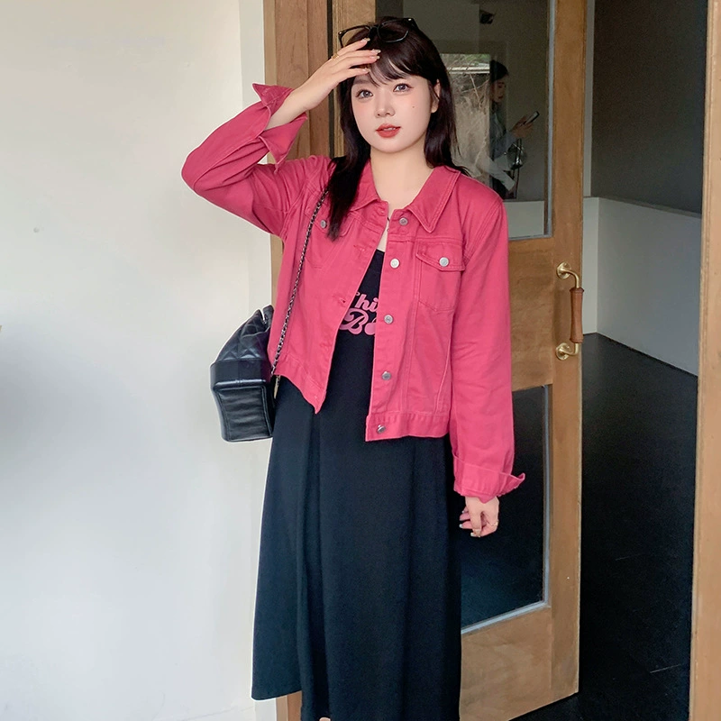 Fuchsia denim jacket, set, dress, plus size