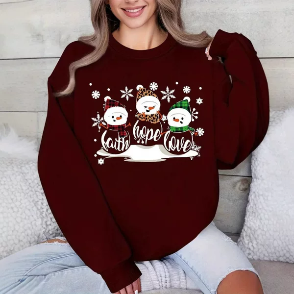 【Cross-Border Foreign Trade】Christmas Snowman Print Crew Neck Sweatshirt