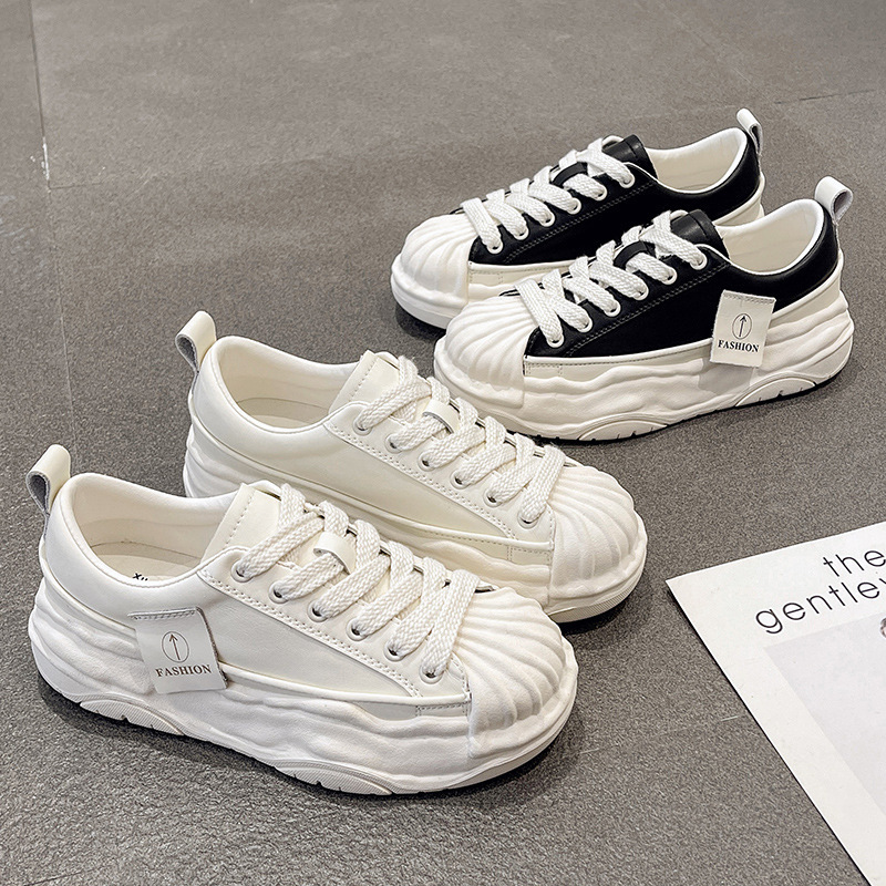 Dissolved shoes women's shell toe sneakers 2023 Autumn New thick-soled white shoes fashionable casual all-match height increasing women's shoes
