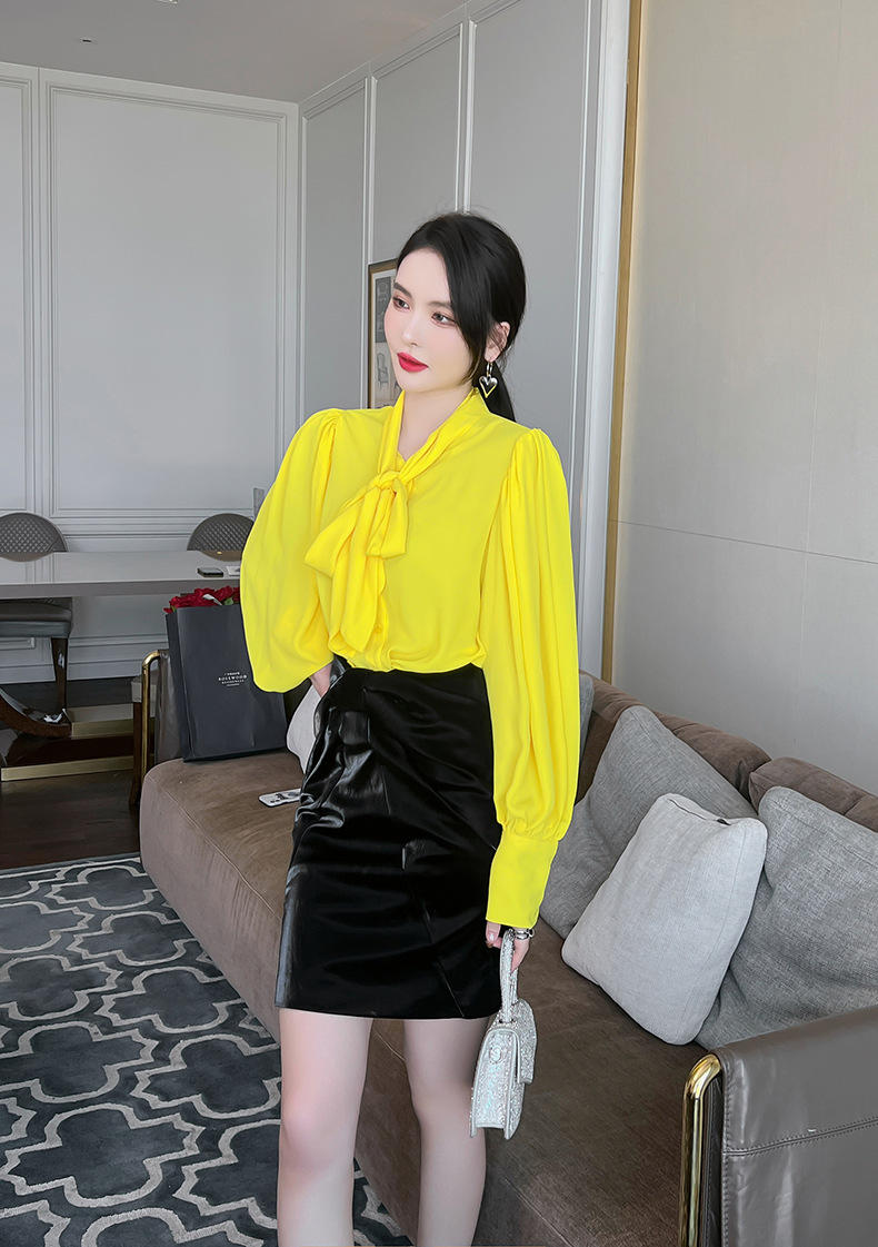 Chân váy bodycon xếp ly nơ cao eo dáng midi thời trang nữ — Màu đen chi tiết 8