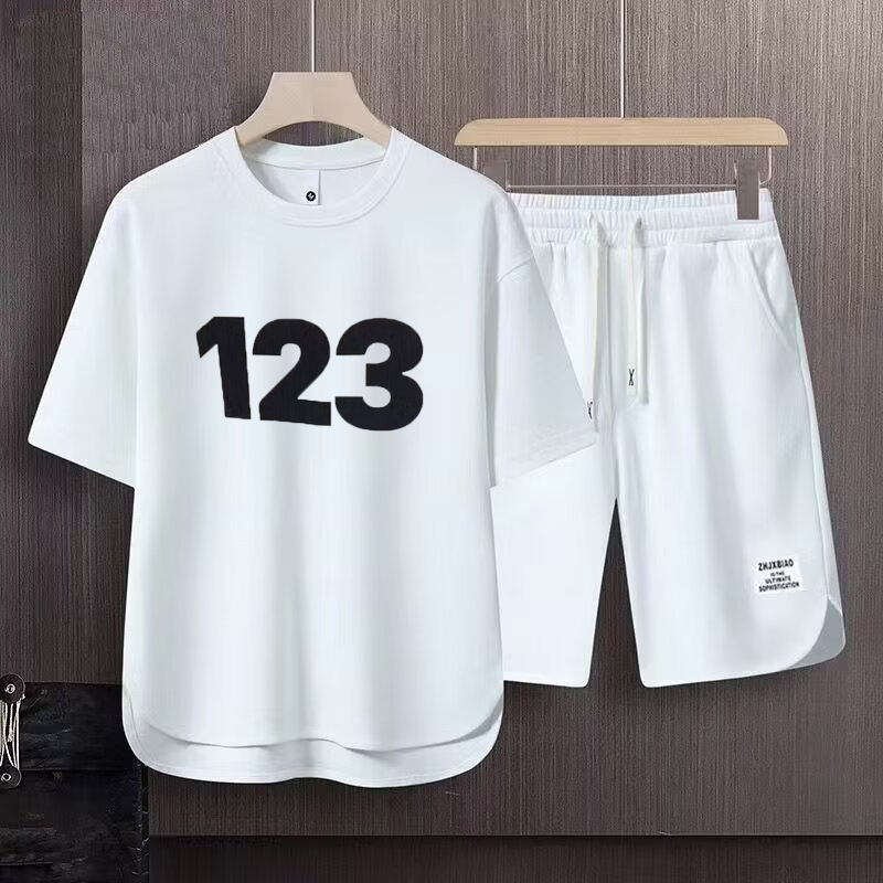 Men's Clothing 2024 Waffle Casual Summer Suit Men's Loose Teen Short sleeved T shirt Shorts Handsome Two piece Suit_mkmklike.com