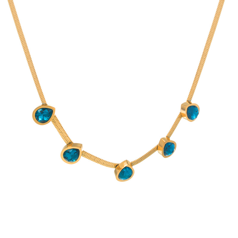 Fashion Water Droplets Titanium Steel Necklace Inlay Zircon Stainless Steel Necklaces Colorza_colorza_7