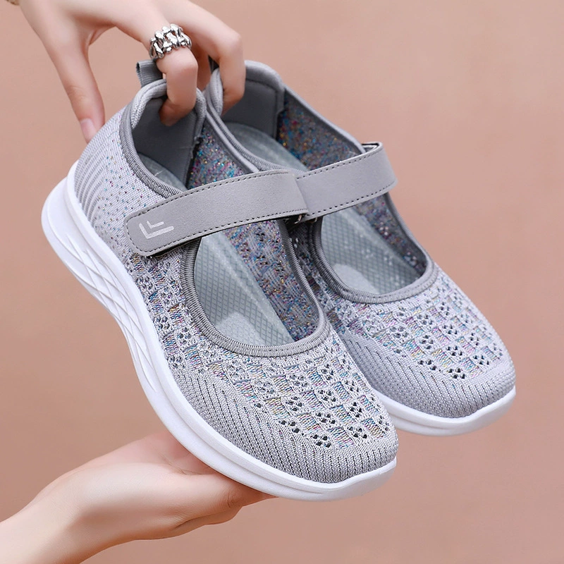 Летающие тканые туфли 2023 Осенняя дышащая сетчатая обувь среднего возраста на плоской подошве повседневная обувь оптом женская обувь