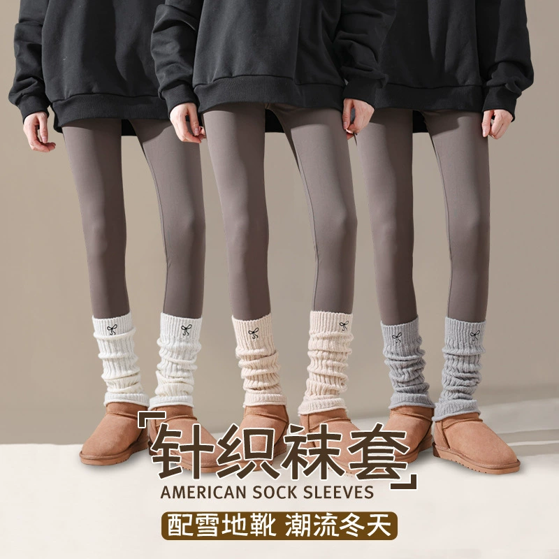 Demi-season gaiters, set, warm knee socks, with embroidery, fitted