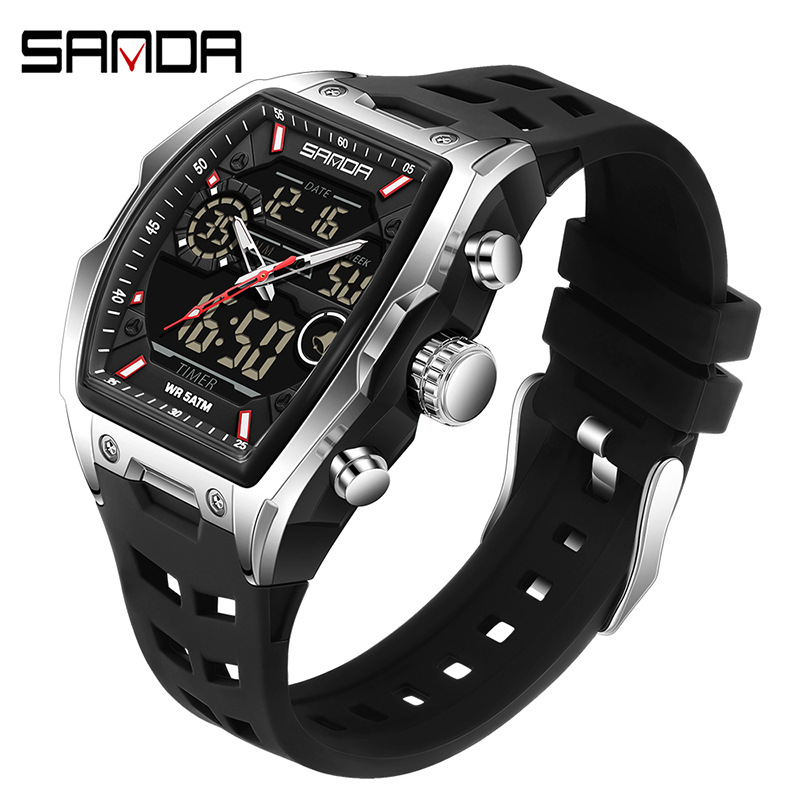 Sanda reloj electrónico reloj deportivo multifuncional en forma de barril de vino reloj despertador de fiesta estudiantil reloj impermeable 6235