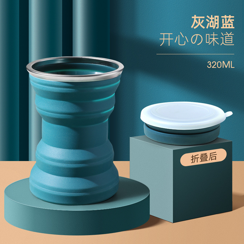 Taza de silicona taza plegable viaje de negocios mini taza retráctil creativa portátil con tapa viaje al aire libre taza de enjuague bucal