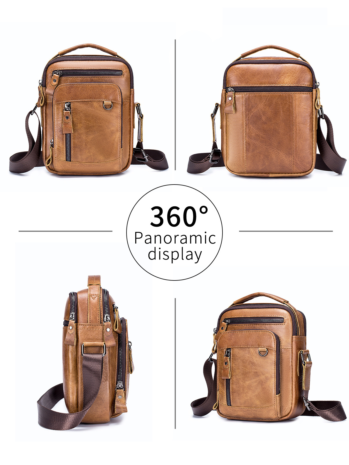 Bolso Bandolera de Piel de Vaca para Hombre, Piel de Vaca de Primera Capa, Multifuncional, para Trabajo