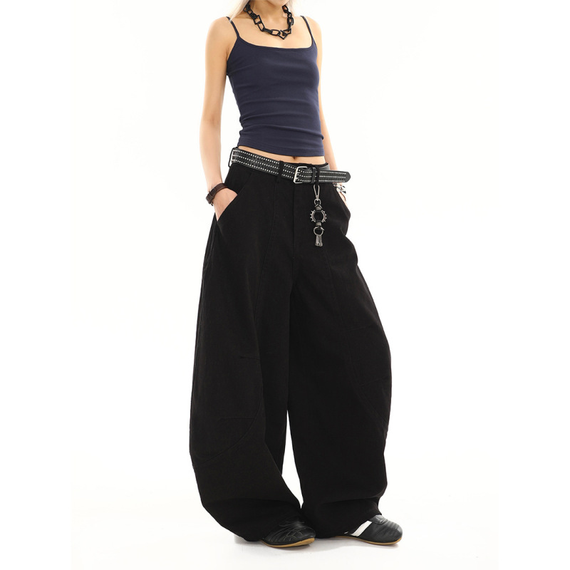 American-Style Curved Hem Jeans for Women, Summer New American Retro Loose Drape Wide-Leg Floor-Length Pants Trendy American-Style Curved Hem Jeans for Women, Summer New American Retro Loose Drape Wide-Leg Floor-Length Pants Trendy