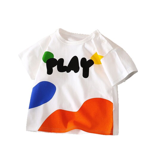 Children's short-sleeve T-shirt pure cotton girls' summer wear infant baby kids' clothing boys' top middle child size