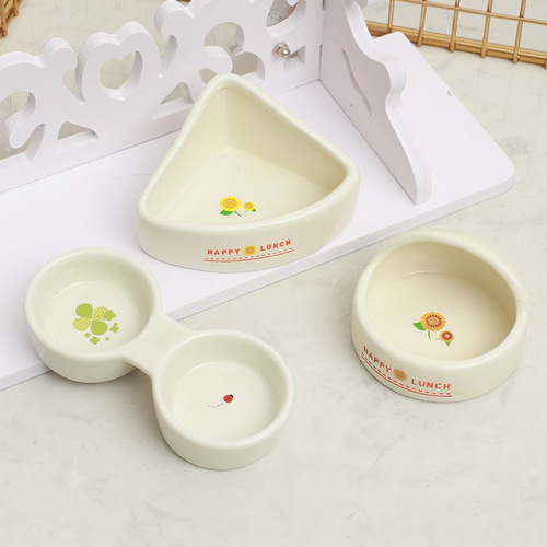 Japanese hamster food bowl ceramic anti-tip cute golden bear double bowl small pet feeding basin rabbit hedgehog feeding bowl