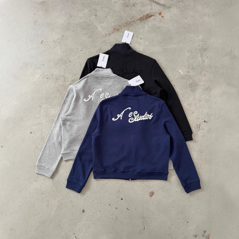Ac 1996 Letter Embroidery Sweatshirt Fabric Zip-Up Jacket Versatile College-Style Outerwear for Men Trendy Brand Without Hood