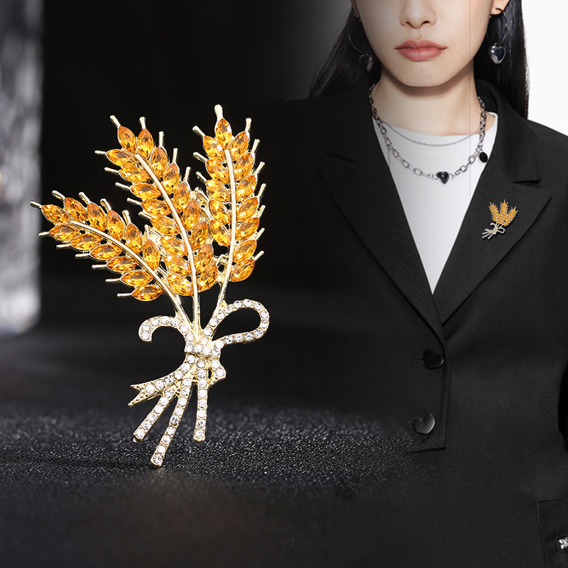 Wheat ear brooch for women, small fragrance style, temperament, anti exposure corsage, shirt fixed suit pin buckle, clothing collar pin accessories_voghion.com