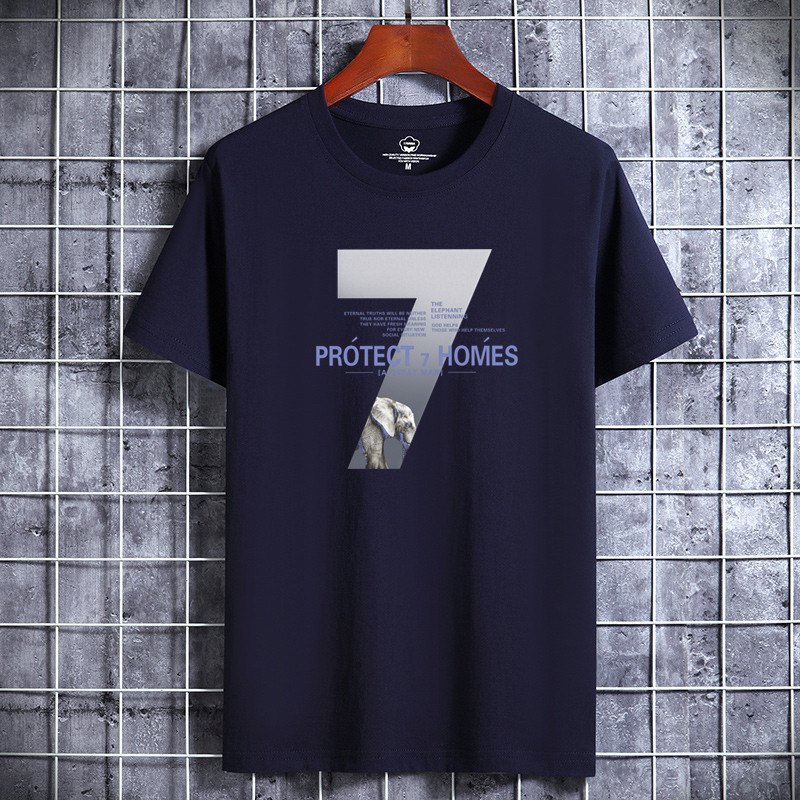 Camiseta de manga corta para hombres de verano nuevo cuello redondo de algodón de moda más tamaño de los hombres de Hong Kong estilo estudiante top de fondo entrega de media manga