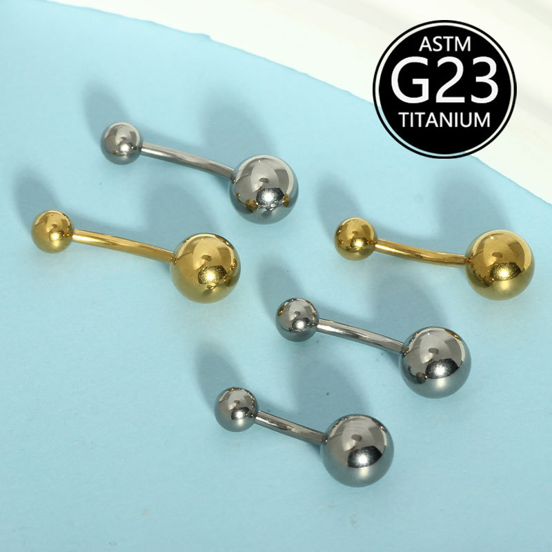 G23 Titanium Alloy External Thread 14g Curved Rod Navel Ring F136 Double-Sided Light Ball Piercing Jewelry detail image 8